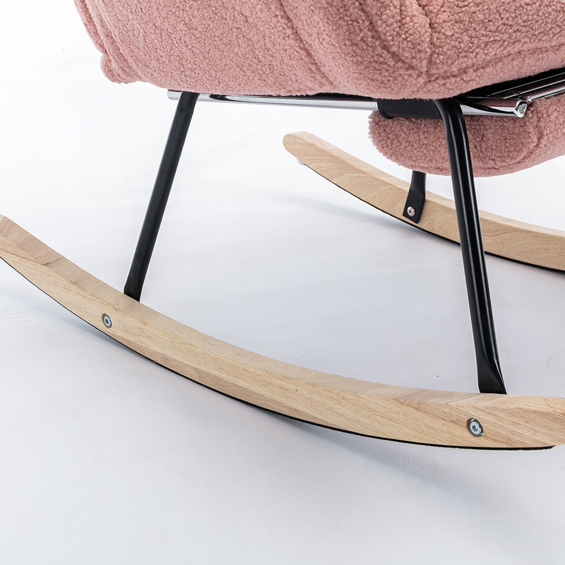 Chaise berçante en tissu avec repose-pieds Teddy, Rose