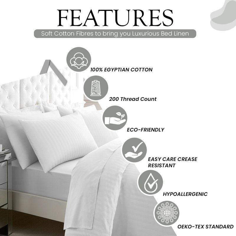  Egyptian-Quality Cotton Duvet Cover Set, White, Kingsize Duvet Cover + 2 Pillowcases