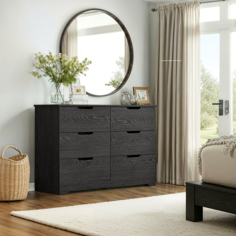 Commode 6 tiroirs Aroob, Chêne gris foncé
