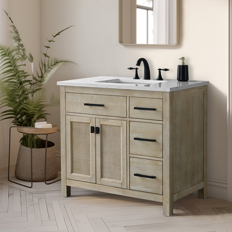 Marquist 36" Single Bathroom Vanity With Stone Top, Fir Essence Light