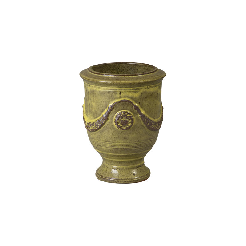 Anduze French Yellow Ceramic Round Planter with Drainage Hole, 16" H x 12" W x 12" D