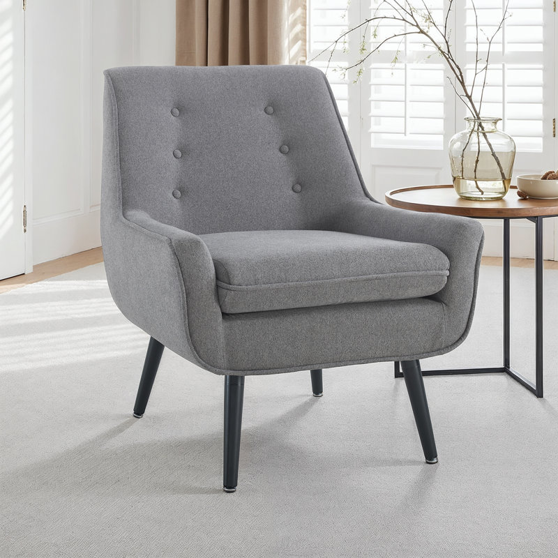 Arreon Flannel Fabric Button Tufted Armchair, Gray