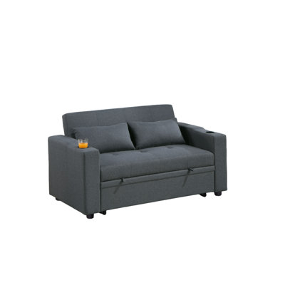 Modern Sofa Contemporary Charcoal Sleeper Sofa Pillows Plush Tufted Seat 1Pc Convertible Sofa W Cup Holder Polyfiber Couch
