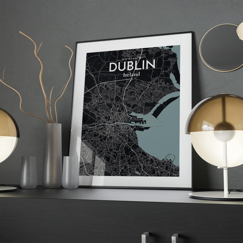 Dublin City Map In Midnight - No Frame Print, 24cm H x 18cm W x 0.05cm D