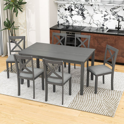7-Piece Dining Table Set with Upholstered Chairs