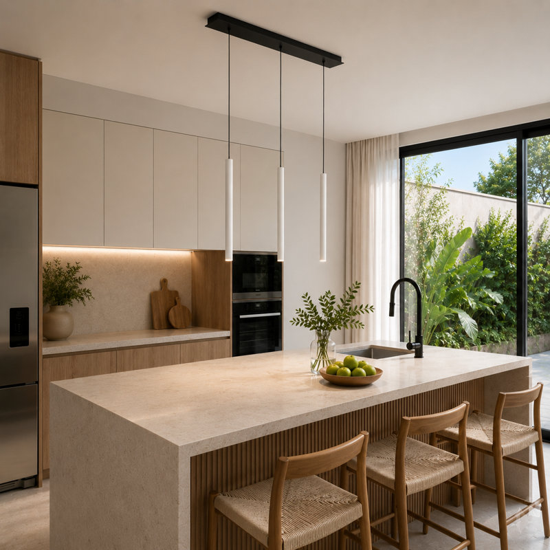 Luminaire suspendu linéaire à 3 lumières pour îlot de cuisine Baileyton, blanc