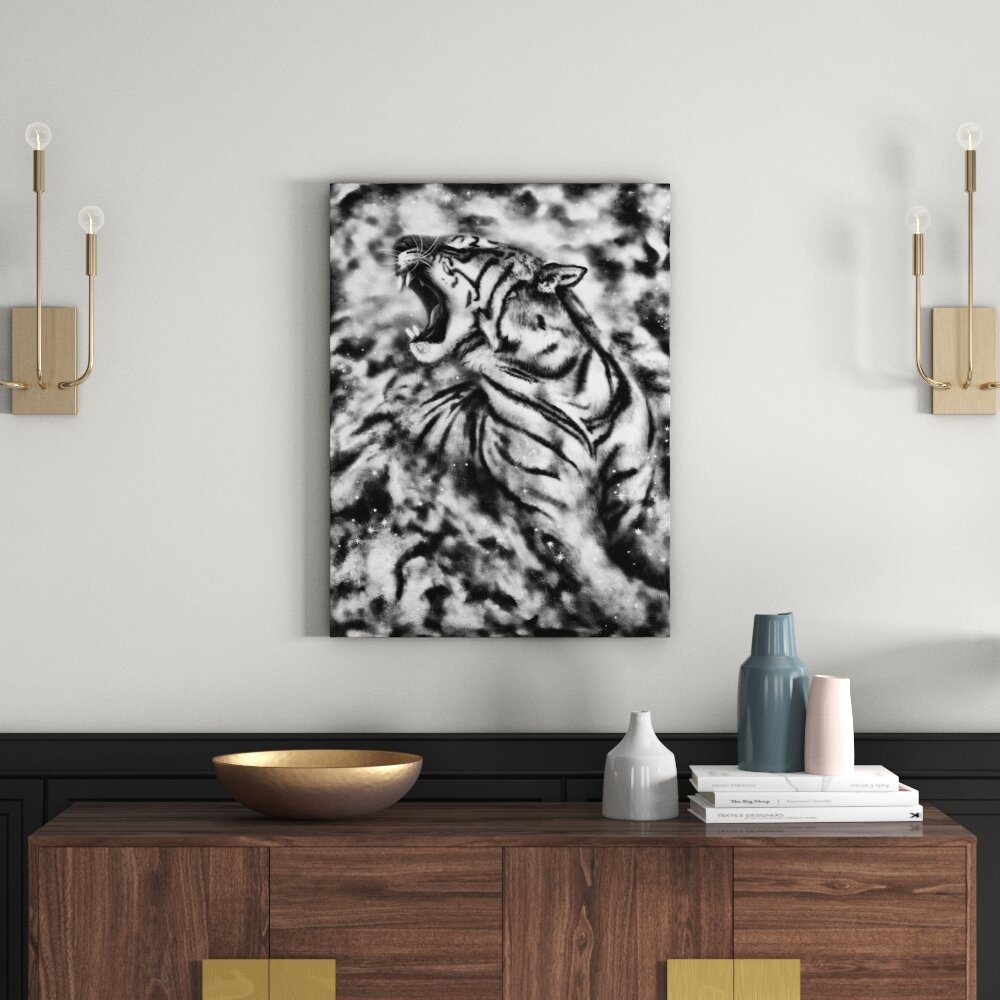 Leinwandbild Gemälde eines Tigers in Monochrom