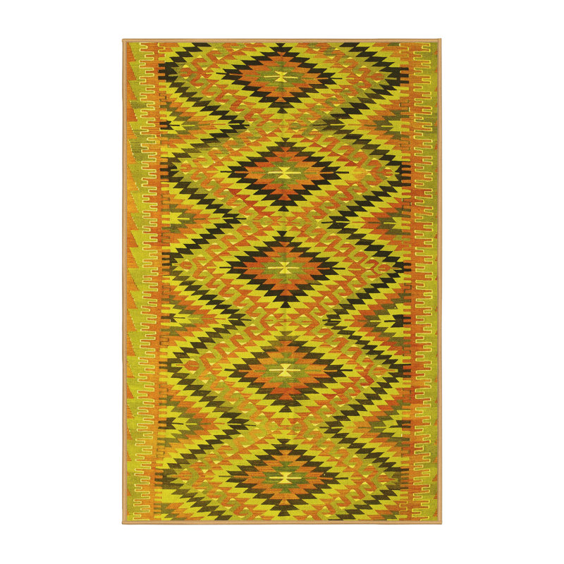 Tapis contemporain 842 jaune lavable à la machine, Rectangle 2 pi x 3 pi