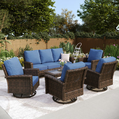 Nadilee Premium All-Weather Wicker 7 - Person Patio Conversation Set with Cushions