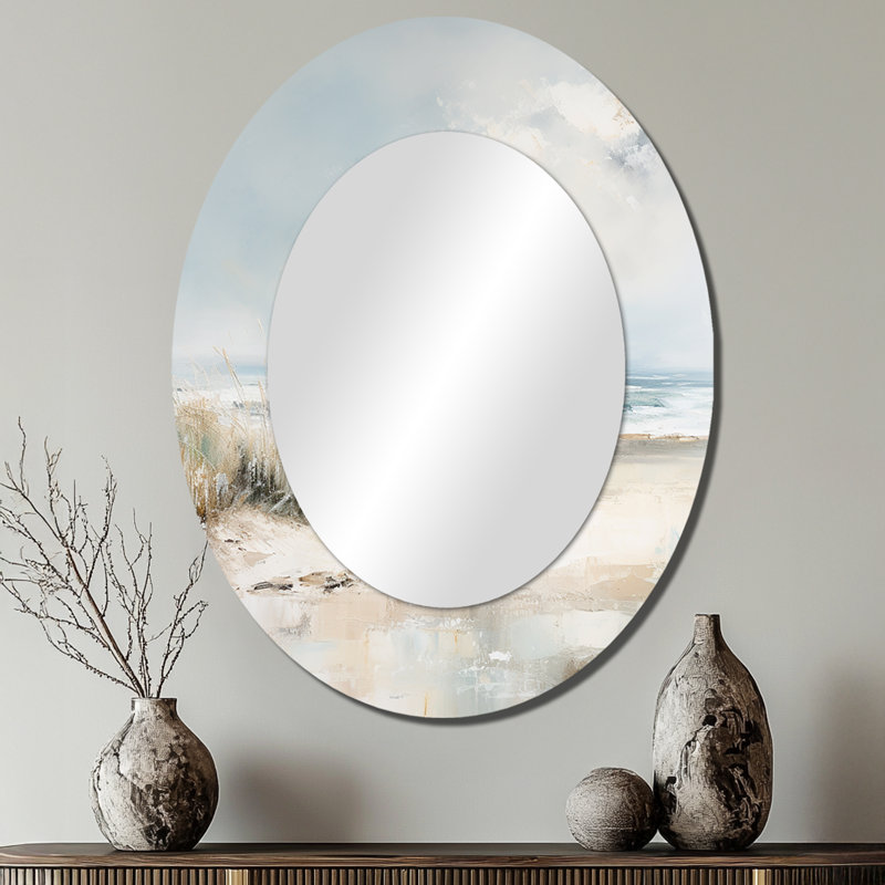 Coastal Ocean Charm In Winter II - Grand miroir mural ovale sur métal, 40 po x 30 po