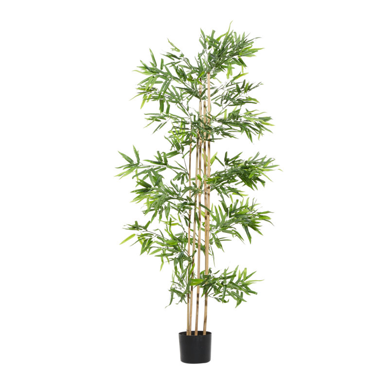 Faux Foliage Bamboo Indoor Outdoor Green Artificial Tree with Realistic Leaves and Black Plastic Pot