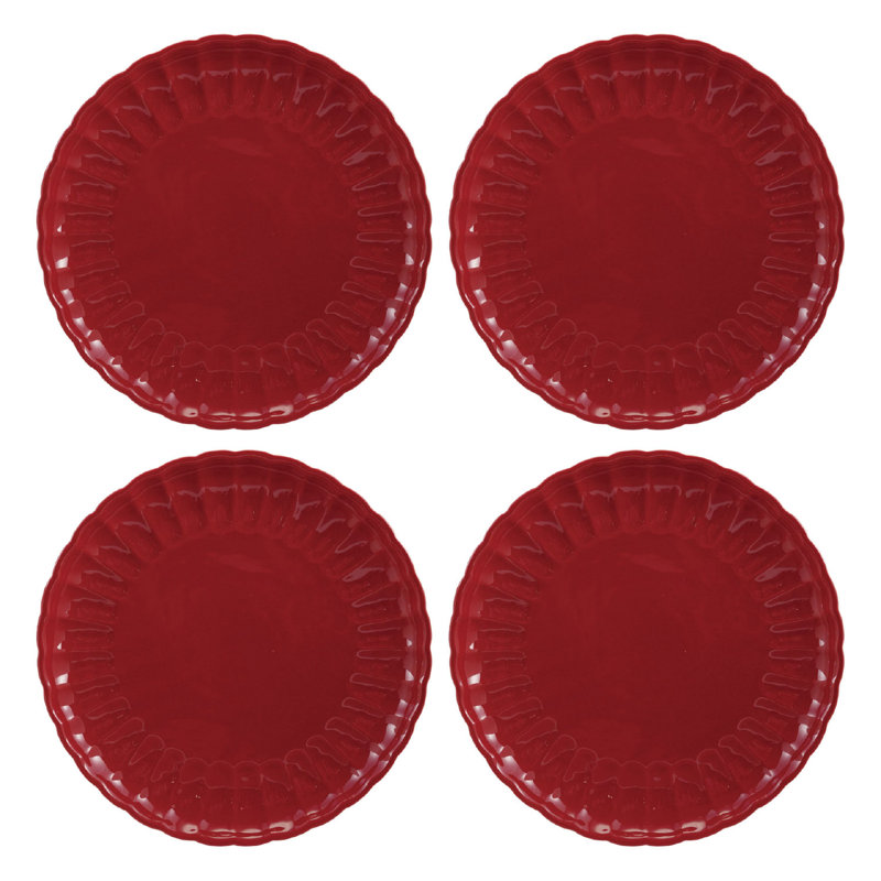 Assiette en grès cannelé rouge
