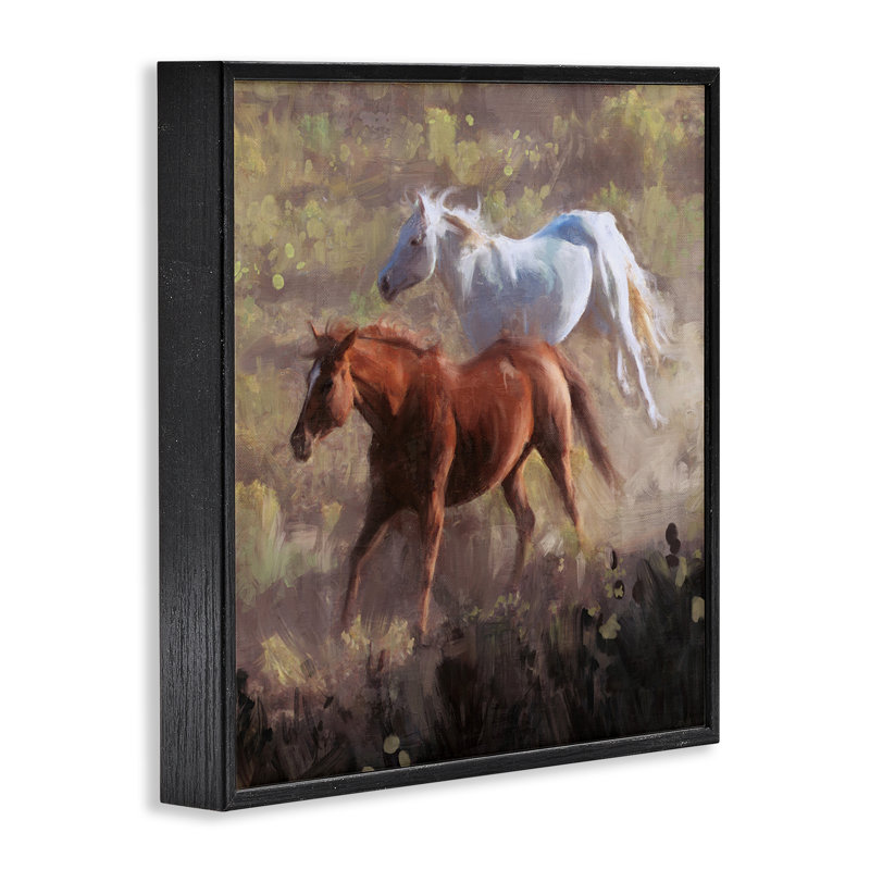 Art giclée de chevaux sauvages bruns et blancs par Nina Blue, H 12 po x l 12 po, Giclée encadrée noir minuit