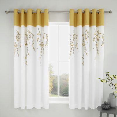 Embroidered Blossom Eyelet Room Darkening Curtains