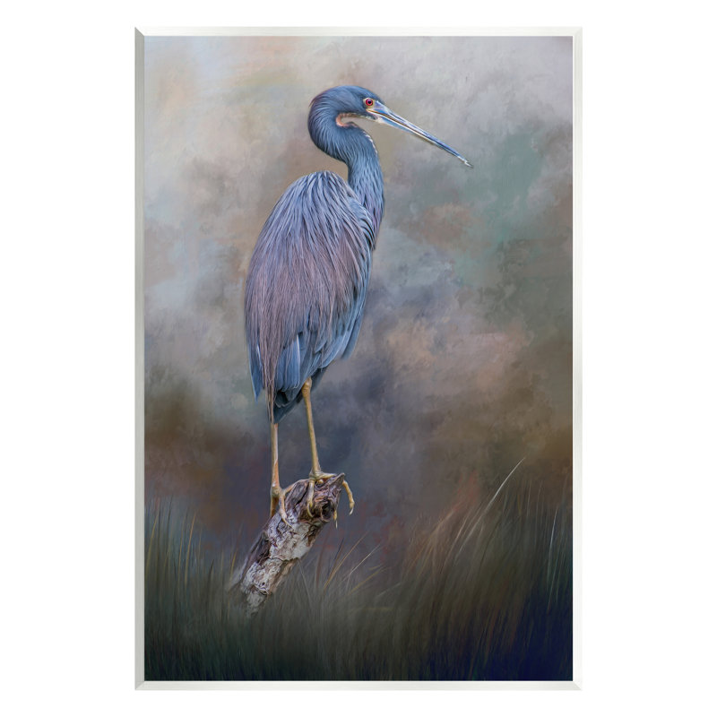 «Heron Bird» perché sur une branche de bois flottant par Kelley Parker, H 19 po x l 13 po x P 0,5 po, Bois