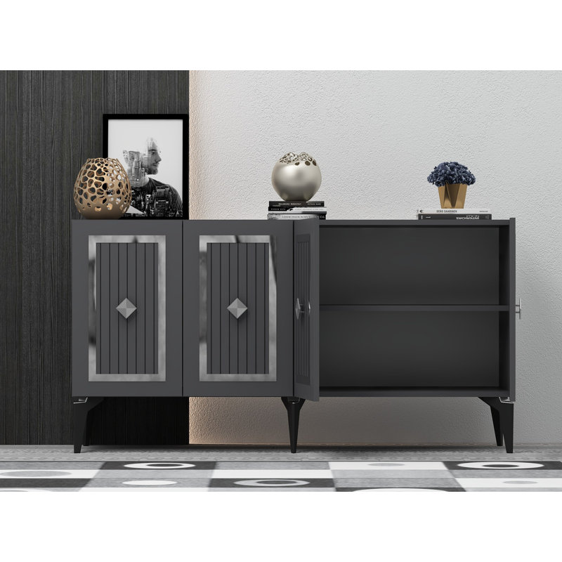 Console élégante, anthracite et argent, panneau de particules recouvert de mélamine à 100%, épaisseur: 0,7 pouce | Conception durable avec pieds d'une hauteur de 19,0 po, parfait pour les vestibules et les salons