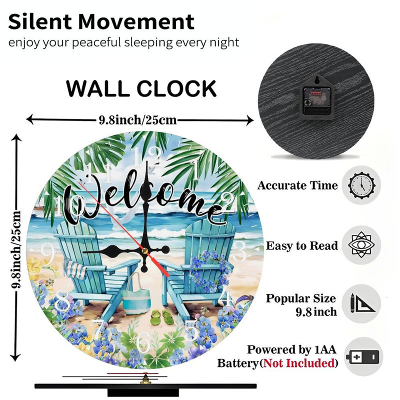 Horloge murale en bois 10 po, mouvement silencieux, à piles (piles AA non incluses), décor artistique, parfait pour les décorations