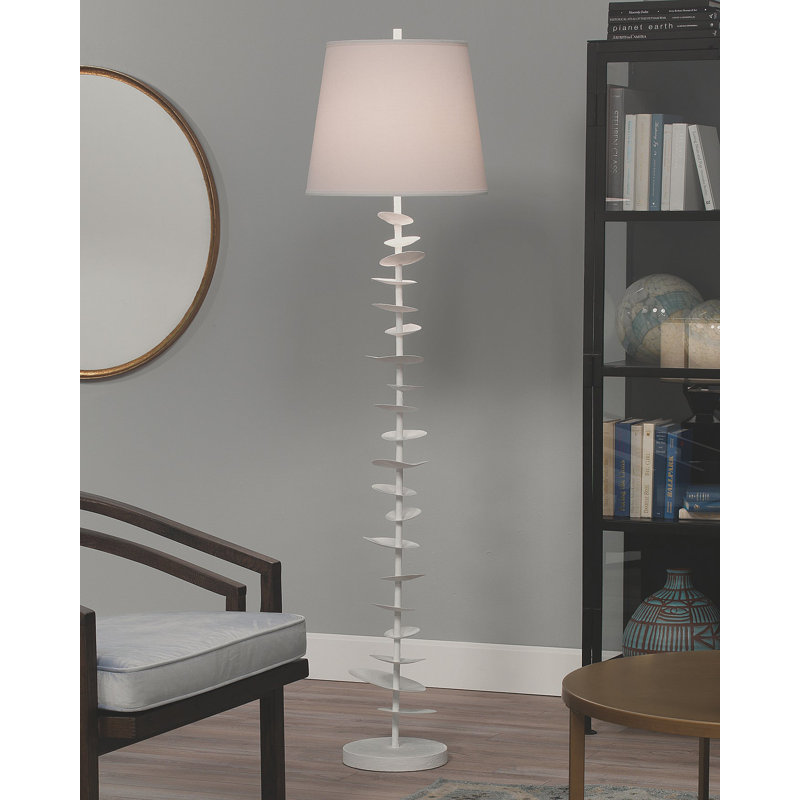 Lampe sur pied Petals en blanc avec abat-jour tambour en lin blanc cassé