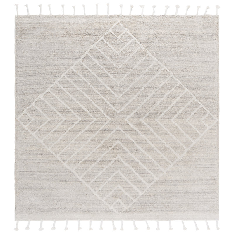 Adelia Geometric Hand Tufted Wool Beige Area Rug, Square 7'