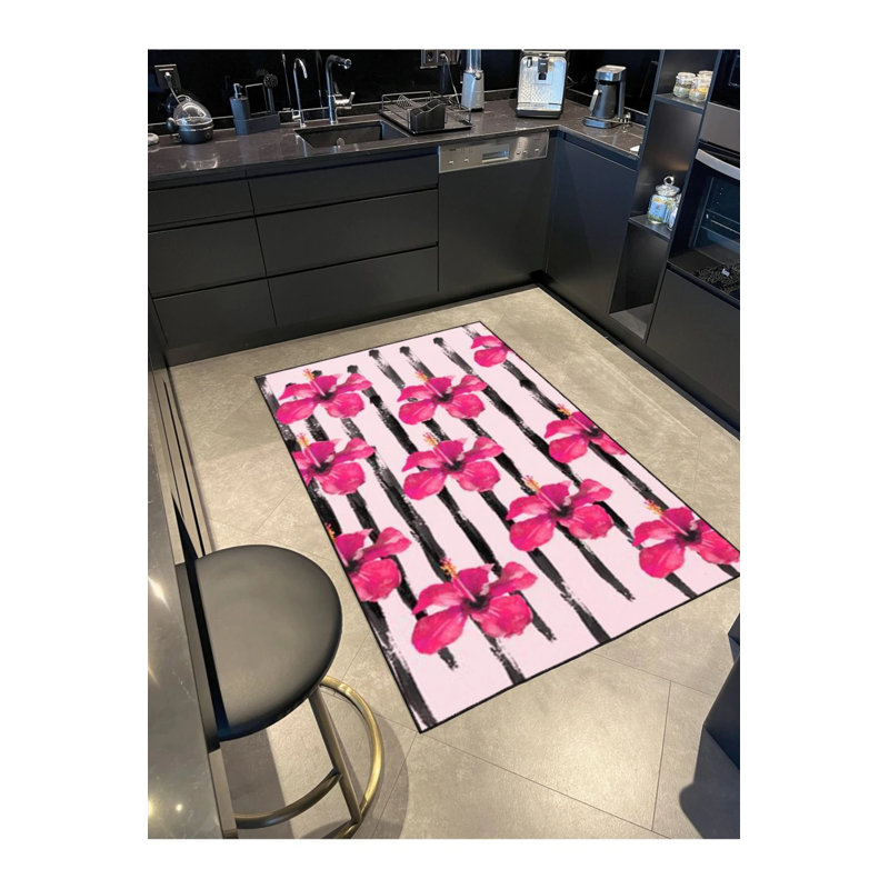 Tapis décoratif à rayures géométriques roses et modernes, Rectangle 5 pi 2 po x 7 pi 7 po