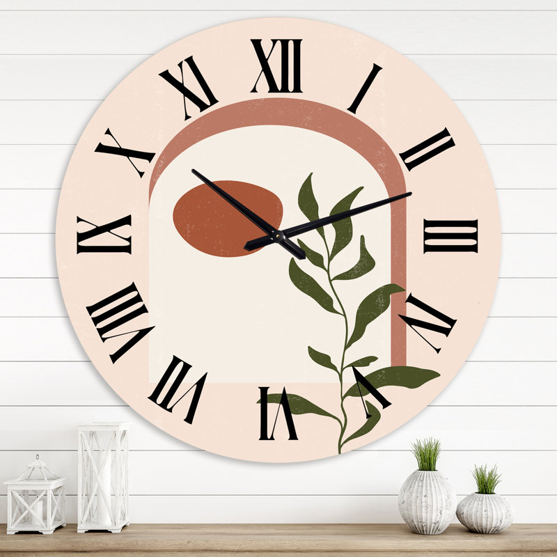 Lune géométrique abstraite avec feuille III - horloge murale moderne, Très petit