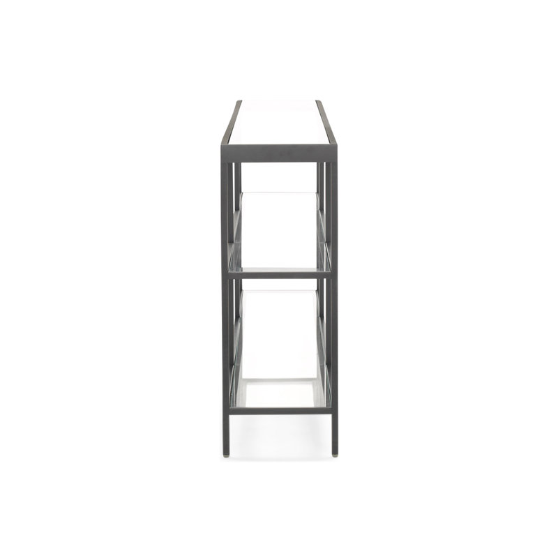 Vienna Low Bookcase W/ Glass Top, (3 Shelves) 27"H x 75"W x 10"D, Pewter