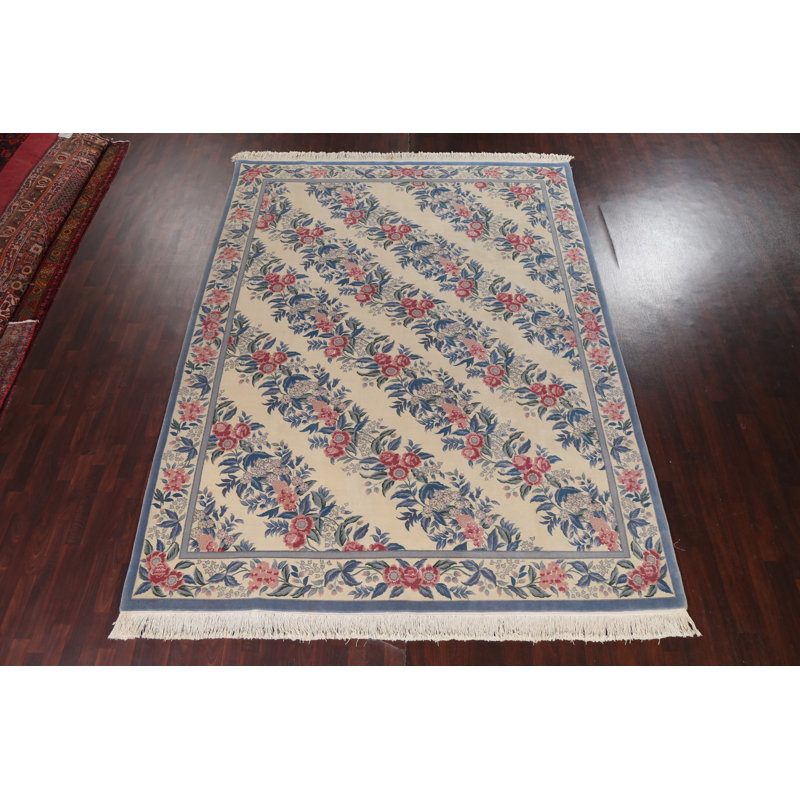 Tapis oriental Aubusson à teinture végétale noué à la main 9 pi 2 po x 12 pi 2 po