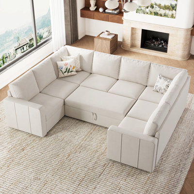 Seybert Modern U-Shaped Velvet Chenille Sectional Sofa For Living Room