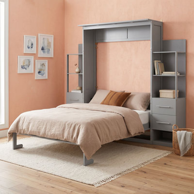 Sebatian Versatile Full/Queen Murphy Bed with Storage Shelves and Drawers