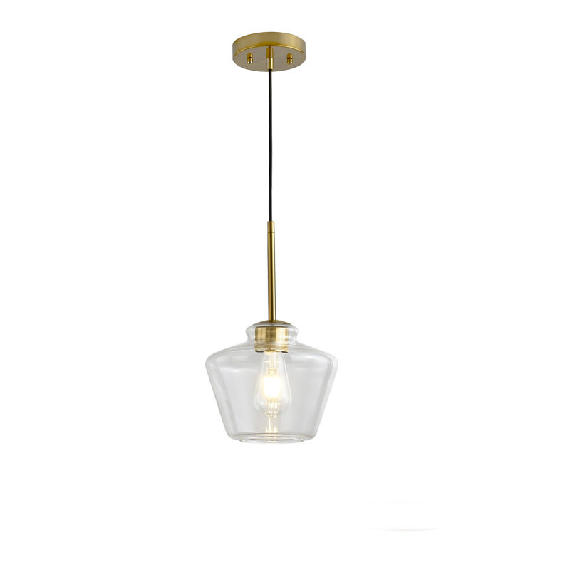 Luminaire suspendu 1 lumière Shwana, Laiton brossé, Transparent