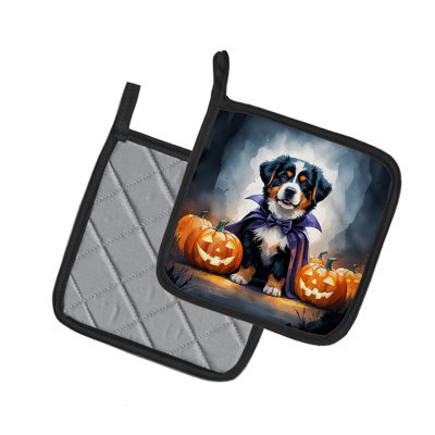 Caroline's Treasures Bernese Mountain Dog Puppy Halloween Pair Of Pot Holders In Multicolor