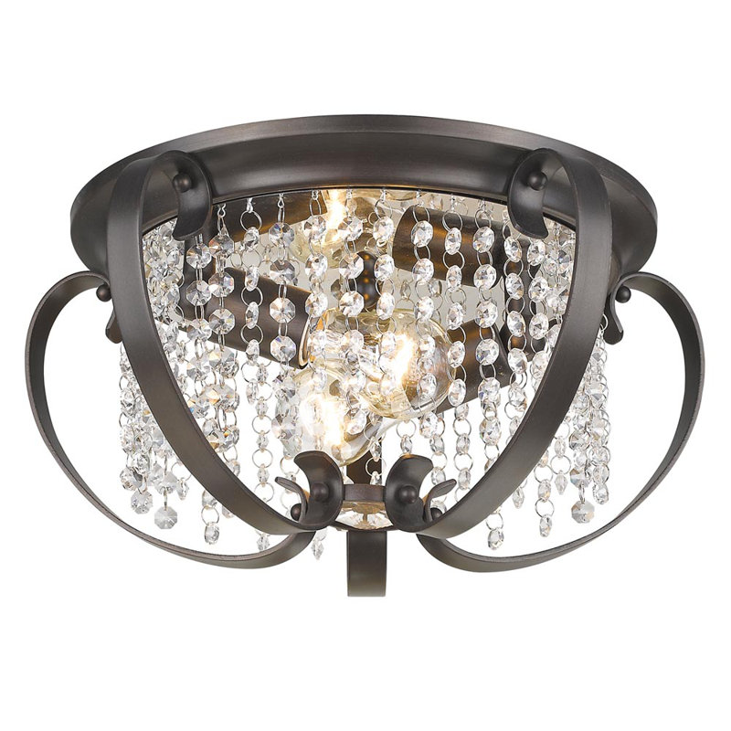 Ella Enchanted 2-Light Flush Mount in Brushed Etruscan Bronze with Crystal Accents