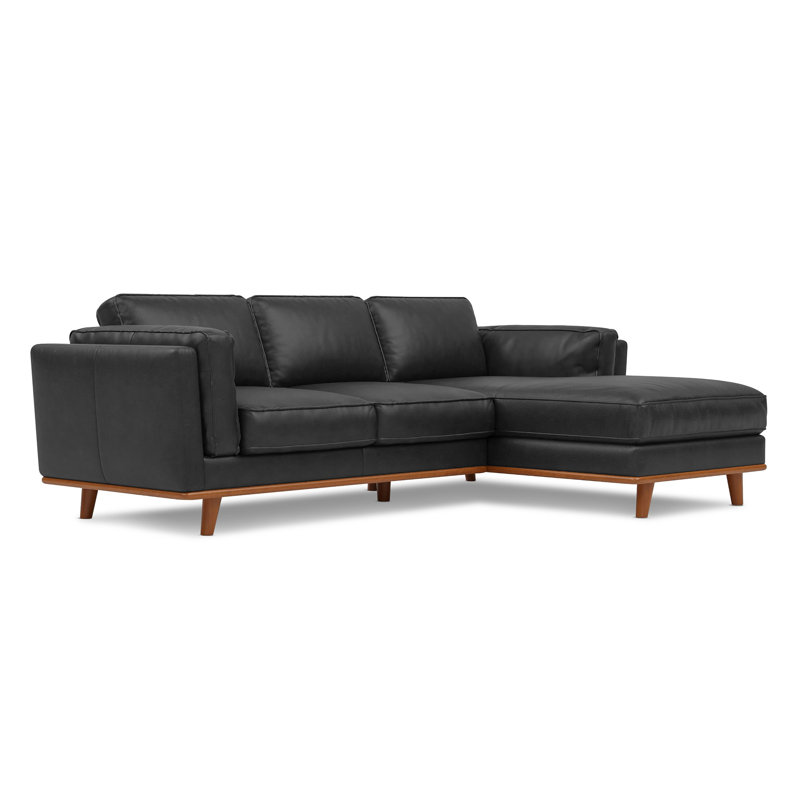 Shanteka Artisan Top Grain Leather Three Seats with Chaise Leather Sofa, Right Hand Facing, Black Genuine Leather