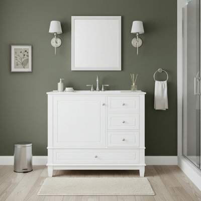 Meuble-lavabo moderne de 91 cm (36 po) avec lavabo en céramique, armoire en MDF, 3 tiroirs et étagères
