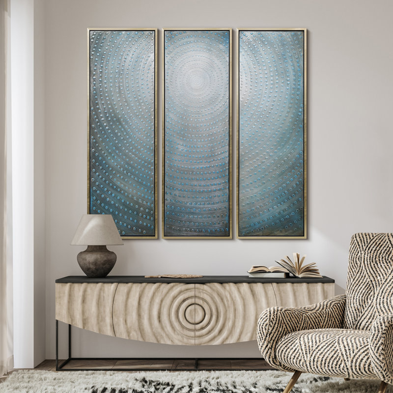 3 Piece Picture Frame Multi-Silver Ice Textured Metallic Hand Painted Canvas Wall Art by Martin Edwards