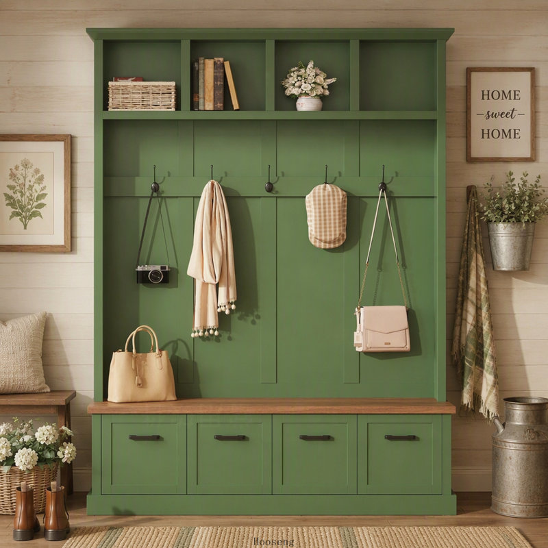 Portemanteau avec banc de rangement Farmhouse, Green