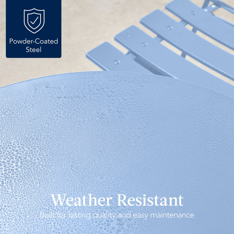 Folding Patio Bistro Set, Light Blue