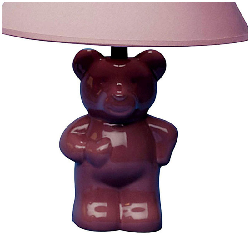 13" Tall Ceramic Table Lamp, Teddy Bear design with Pink finish, Linen Shade