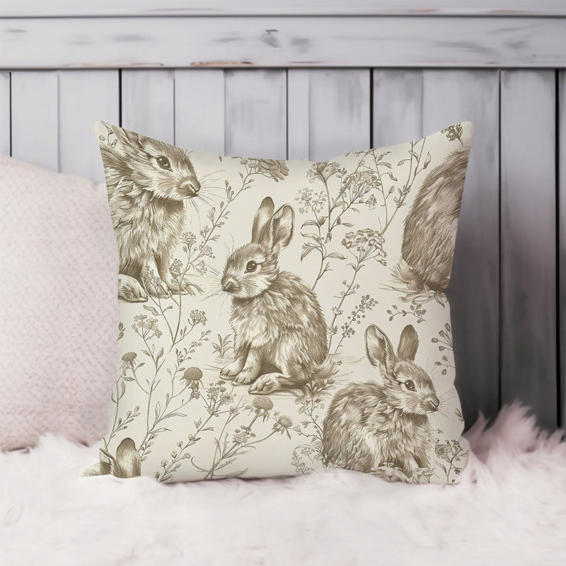 Animals Easter Bunny Rabbits II Cottage Throw Pillow Cover, Square 20"
