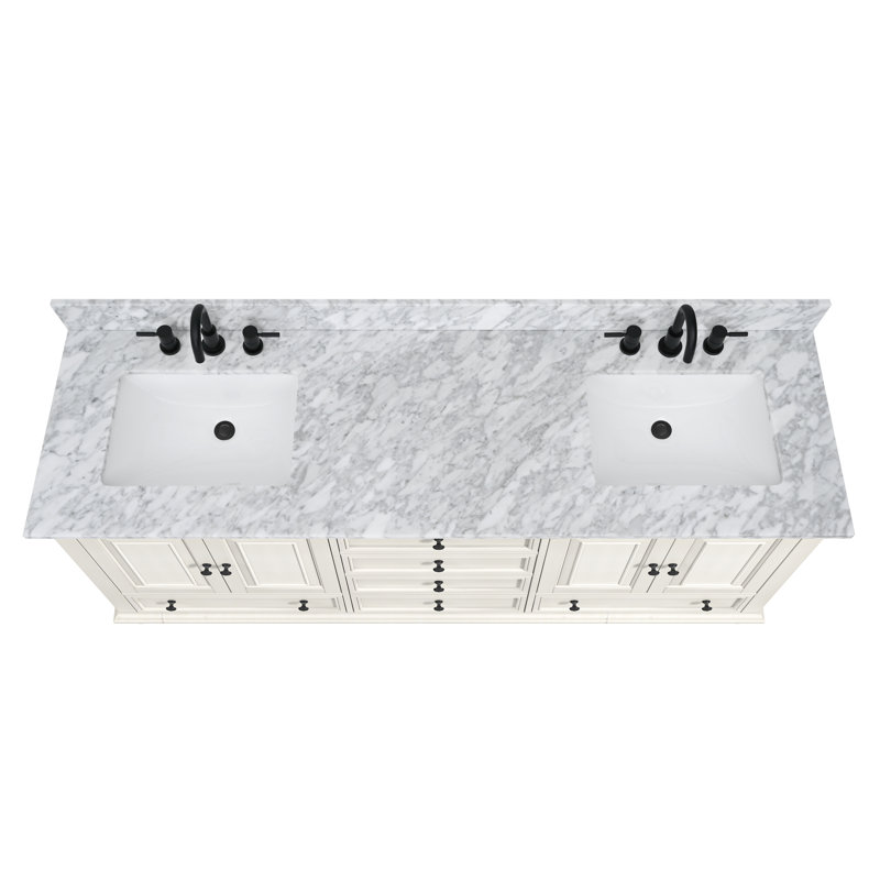 Thompson 61" Double Modern Bathroom Vanity Set, Carrera White, French White, 72"