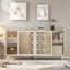 Buffet Mid-Century avec 2 portes coulissantes, sculpture et tablettes de rangement