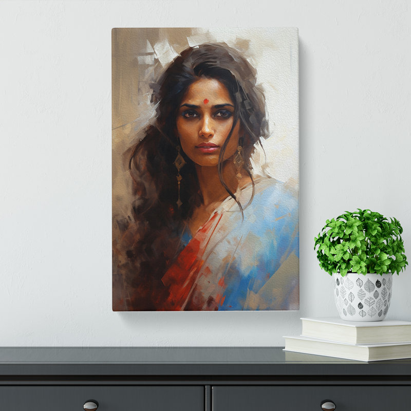 Indian Woman Gestural No.2 - No Frame Print, 60cm H x 40cm W x 3cm D