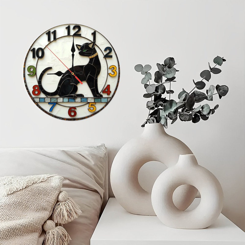 Black Cat Vintage Wall Clock Home Decor Item