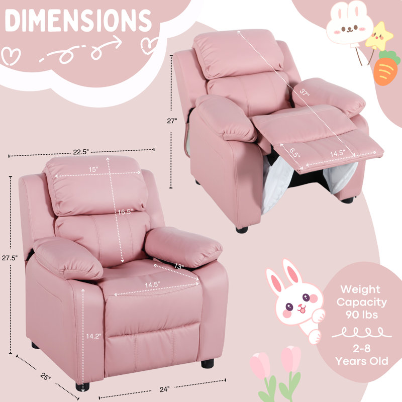 Alexzia Kids 14.2'' Recliner Chair with Collapsible Footrest, Pink