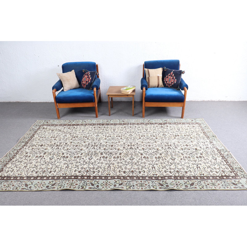 Grand tapis turc Oushak rétro beige - parfait pour le décor et le cadeau de salon