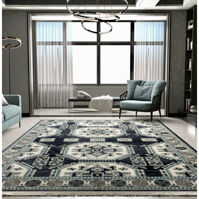 Tapis intérieur / extérieur en laine bleu marine