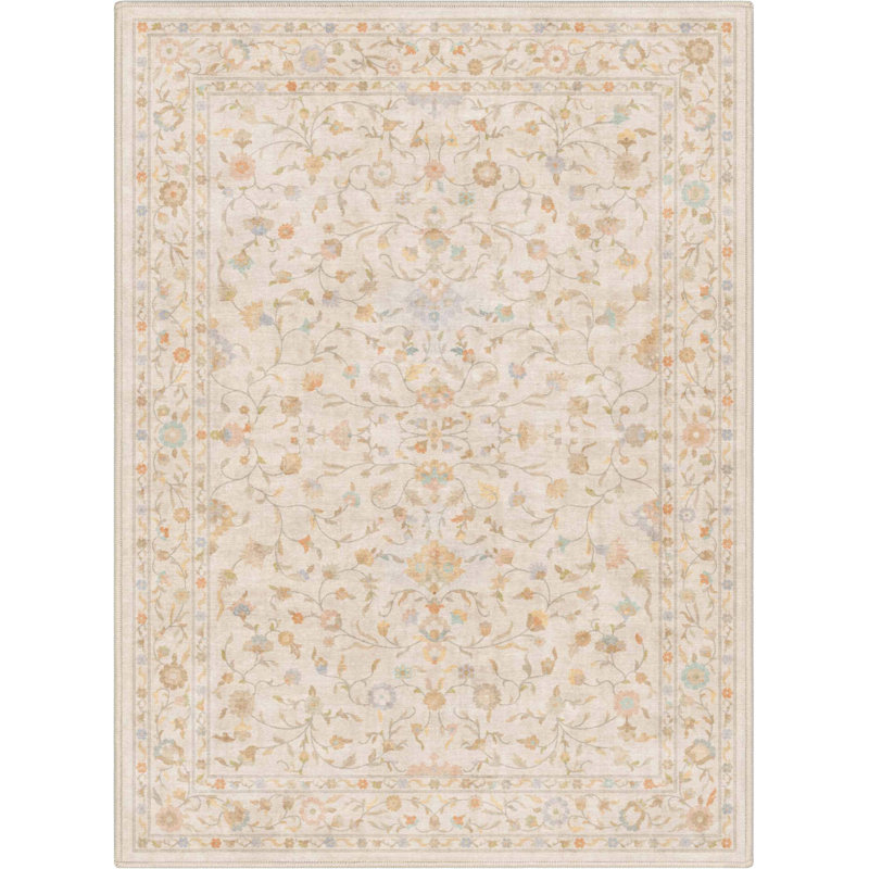 Bungalow Rose Aylena Hereke Floral Beige Area Rug, Rectangle 3'11" x 5'3"