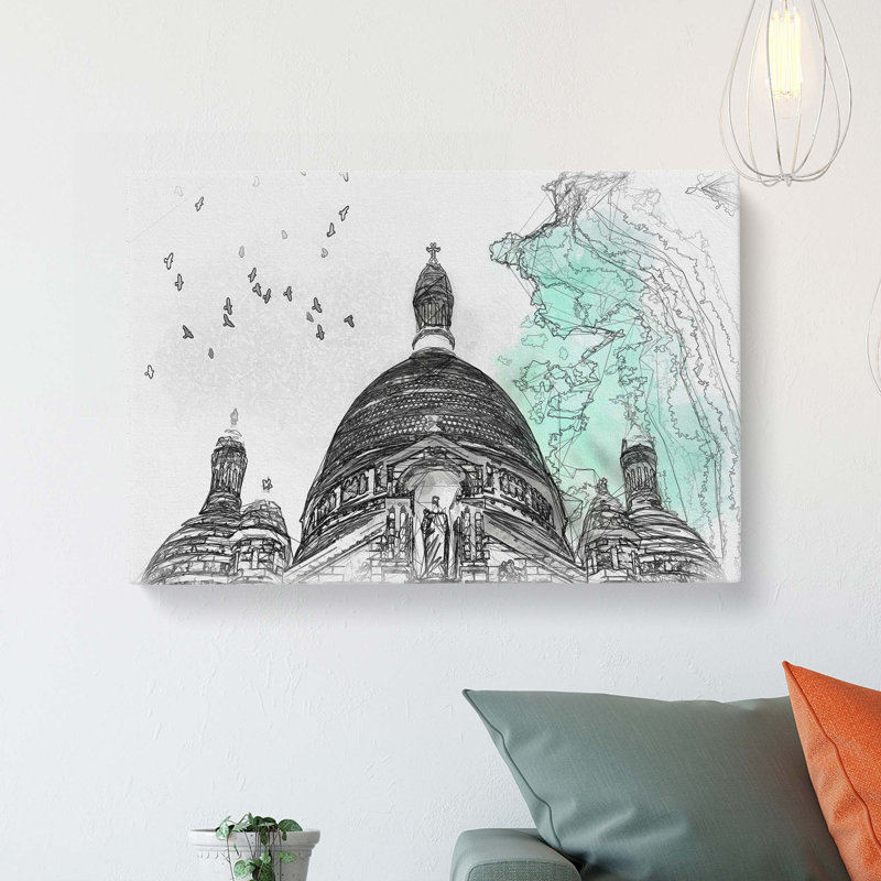 Birds Above Sacre Coeur Paris In Abstract - Wrapped Canvas Print, 60cm H x 91cm W x 3cm D