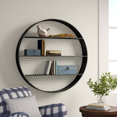 Metal Wall Shelf with 3 Shelves & Wire Back