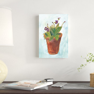 «Primula in Pots on Blue III» par Michael Clark, reproduction d'art sur toile tendue